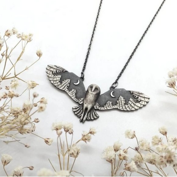 Night Flight Owl Necklace, Zodiac, Celtic, Boho, Animal Totem - Picture 2 of 4